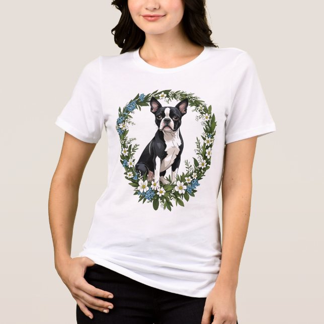 Boston Terrier And Massachusetts Mayflowers 1 Tri-Blend Shirt (Front)