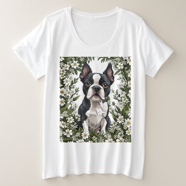 Boston Terrier And Massachusetts Mayflowers 2 Plus Size T-Shirt (Design Front)