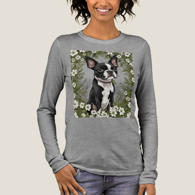 Boston Terrier And Massachusetts Mayflowers 3 Tri-Blend Shirt (Front)