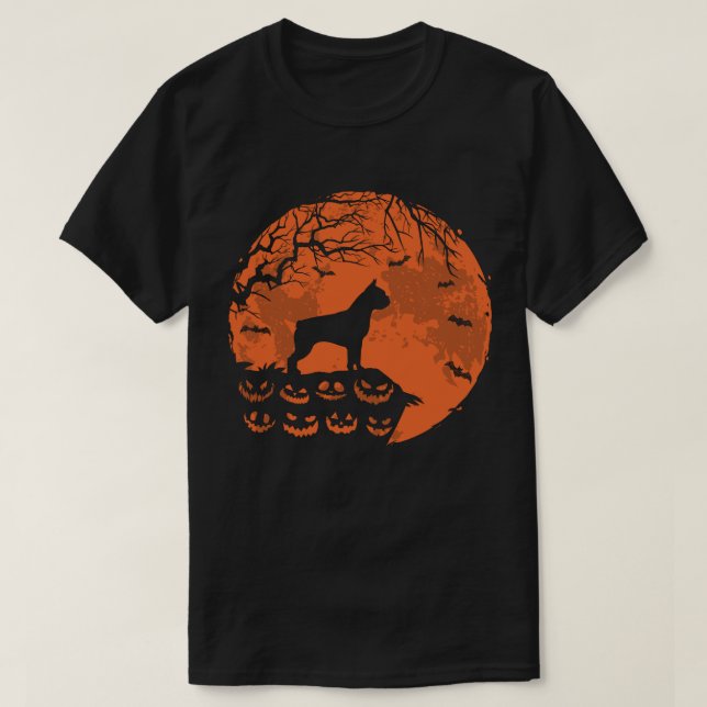 Boston Terrier And Moon Halloween Dog Lover Gift T-Shirt (Design Front)
