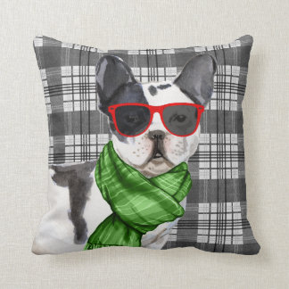 Boston Terrier and Plaid Christmas Dog Throw Pillo Throw Pillow