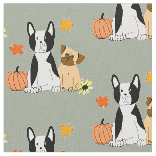 Boston Terrier and pug fall pattern Fabric