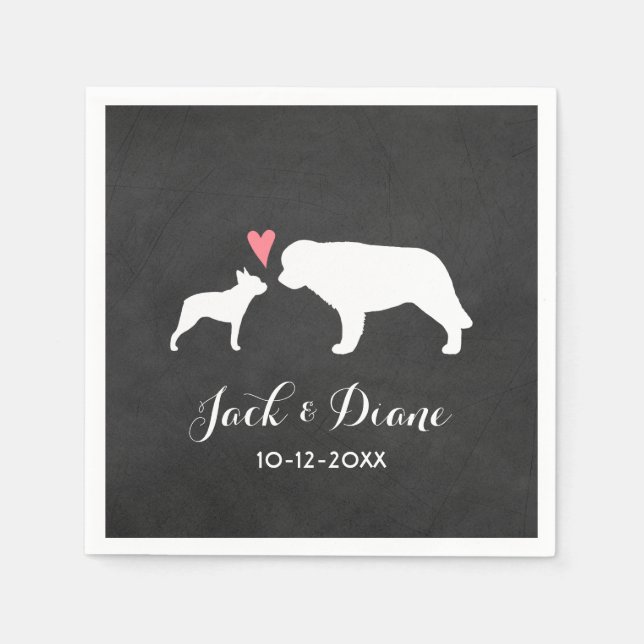 Boston Terrier and Saint  Bernard Wedding Napkins (Front)
