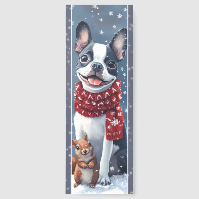 Boston Terrier and Squirrel Friend Bookmarks (Front)