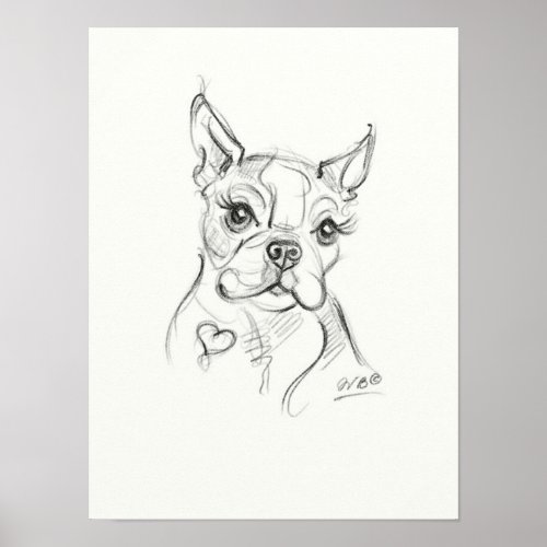 Boston Terrier Art print  Sketch Art