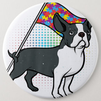 Boston Terrier Autism Flag Special Needs Dog Lover Button