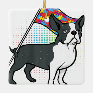 Boston Terrier Autism Flag Special Needs Dog Lover Ceramic Ornament