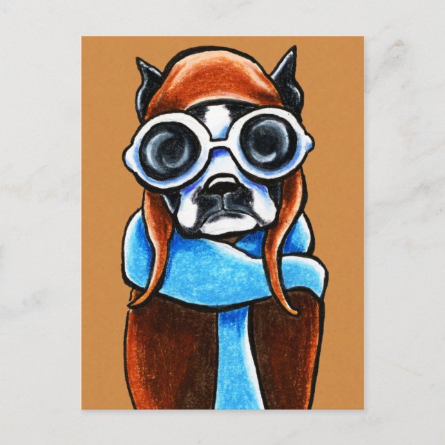 Boston Terrier Aviator Postcard (Front)