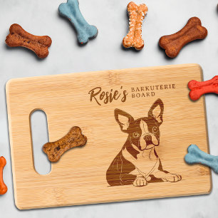 Boston Terrier Barkuterie Dog Treat Wood Engraved Cutting Board