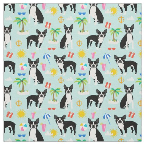 Boston Terrier Beach Fabric _ summer dog fabric