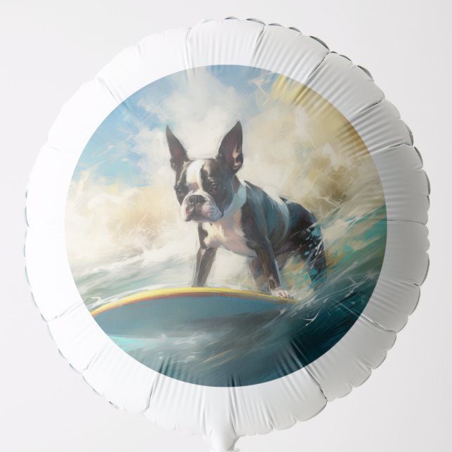 Boston Terrier Beach Surfing Painting  Balloon (Front)