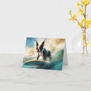 Boston Terrier Beach Surfing Painting  Card