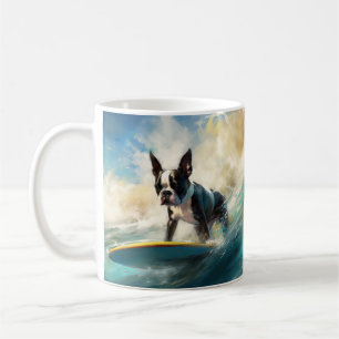 Boston Terrier Beach Surfing Painting Coffee Mug