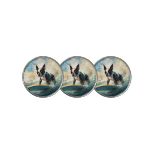 Boston Terrier Beach Surfing Painting  Golf Ball Marker