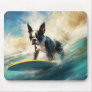 Boston Terrier Beach Surfing Painting  Mouse Pad