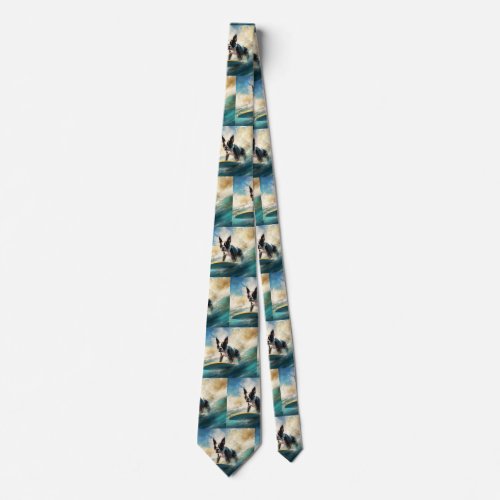 Boston Terrier Beach Surfing Painting  Neck Tie