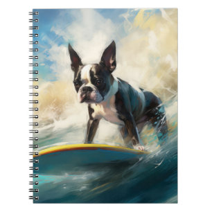 Boston Terrier Beach Surfing Painting Notebook