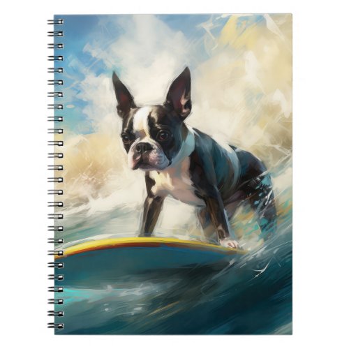 Boston Terrier Beach Surfing Painting  Notebook