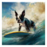 Boston Terrier Beach Surfing Painting  Poster
