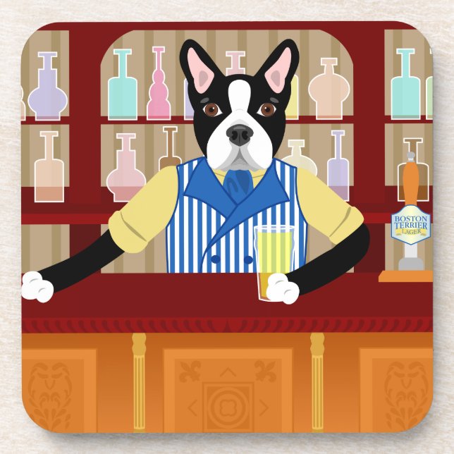 Boston Terrier Beer Pub Drink Coaster (Front)