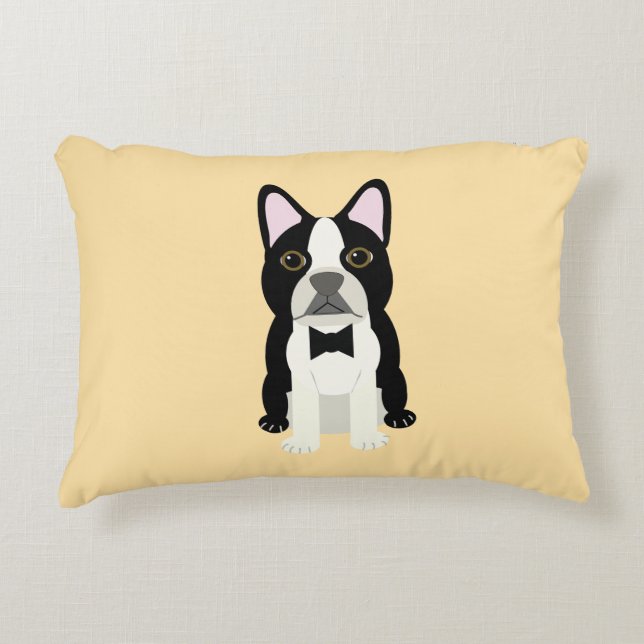 Boston Terrier beige Accent Pillow (Front)