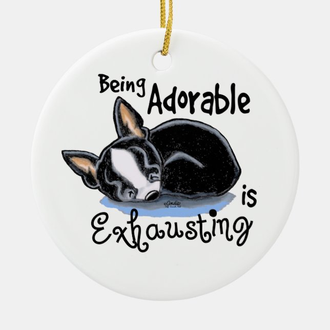 Boston Terrier Being Adorable Ceramic Ornament (Front)