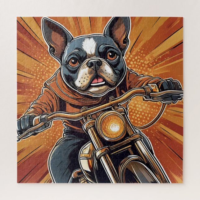 Boston terrier Biker puzzle (Vertical)