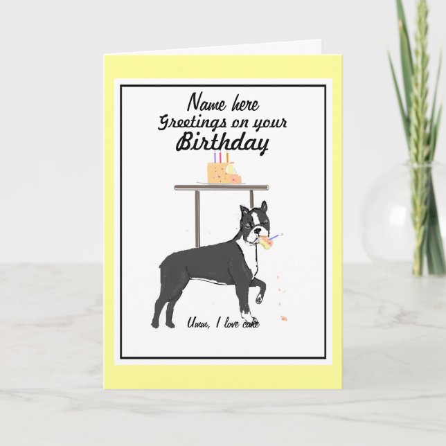 Boston Terrier Birthday card Add name (Front)