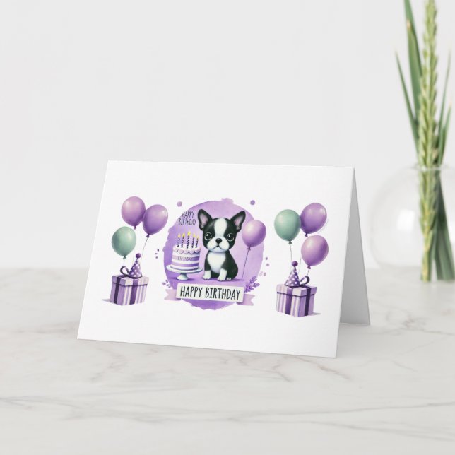 Boston Terrier Birthday Card - watercolor print  (Front)