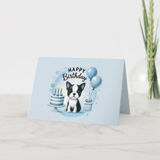 Boston Terrier Birthday Card - watercolor print