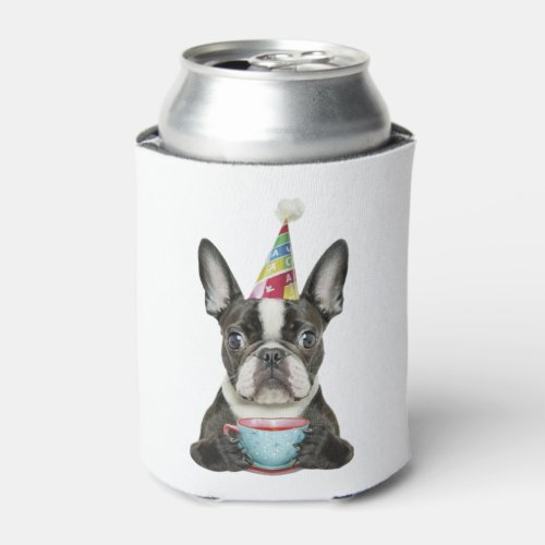 Boston Terrier Birthday Hat Classic T_Shirt Can Cooler