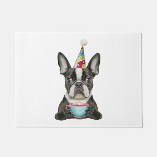 Boston Terrier Birthday Hat Classic T_Shirt Doormat