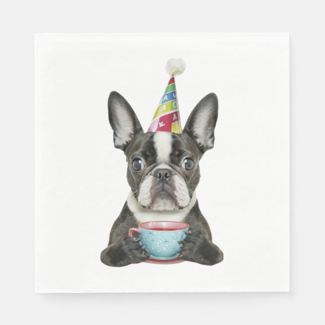 Boston Terrier Birthday Hat Classic T-Shirt Napkins (Front)