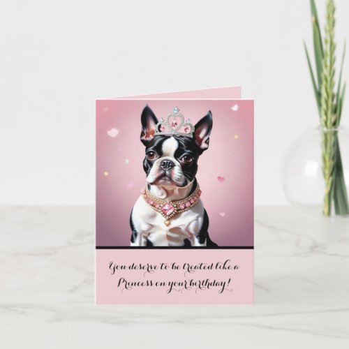 Boston Terrier Birthday Princess wTiara  Card
