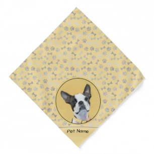 Boston Terrier Black and White Painting Dog Art Bandana