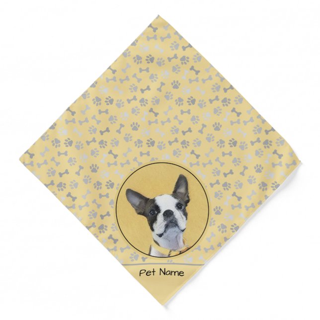Boston Terrier Black and White Painting Dog Art Bandana (Front)