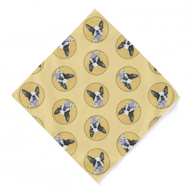 Boston Terrier Black and White Painting Dog Art Bandana (Front)