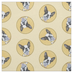 Boston Terrier Black and White Painting Dog Art Fabric