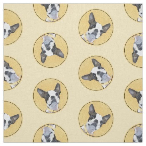Boston Terrier Black and White Painting Dog Art Fabric