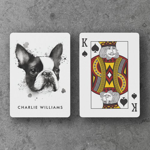 Boston terrier black and white watercolor playing cards
