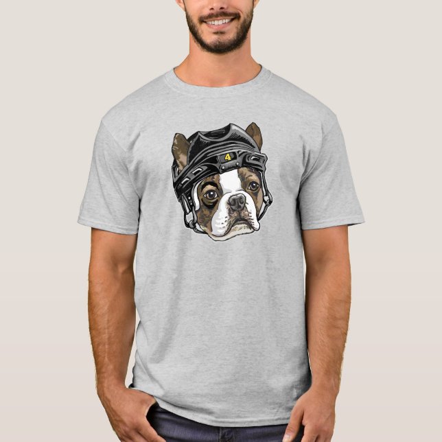 Boston Terrier Black Hockey Helmet T-Shirt (Front)