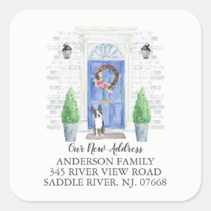 Boston Terrier Blue Door New Address Label Sticker