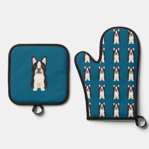 Boston Terrier blue Oven Mitt & Pot Holder Set