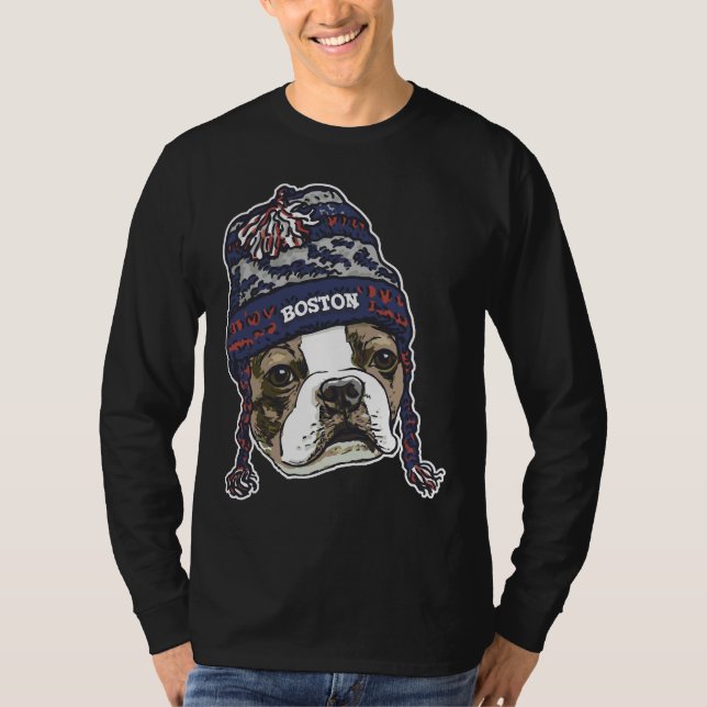 Boston Terrier Blue Sports Beanie T-Shirt (Front)