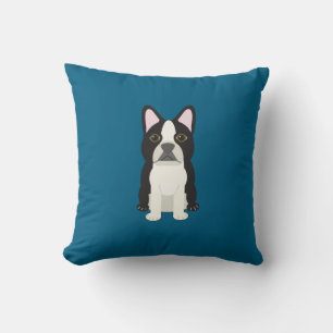 Boston Terrier blue Throw Pillow