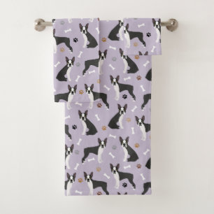 Boston Terrier Bones and Paws  Bath Towel Set