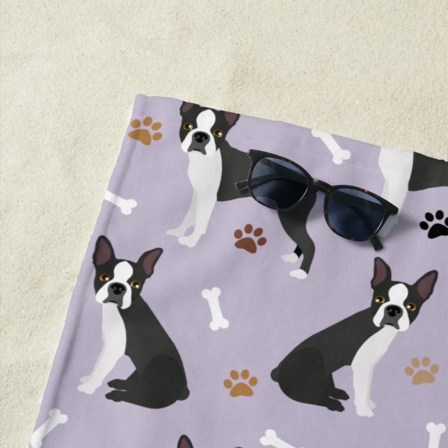 Boston Terrier Bones and Paws Beach Towel (In Situ)