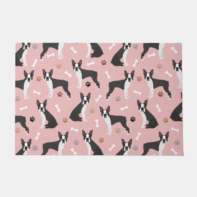 Boston Terrier Bones and Paws Doormat (Front)