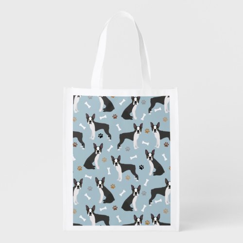 Boston Terrier Bones and Paws Grocery Bag