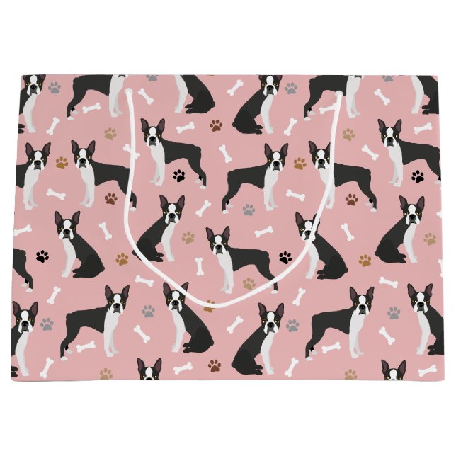 Boston Terrier Bones and Paws  Large Gift Bag (Front)